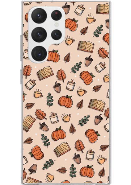 Samsung Galaxy S22 Ultra Uyumlu Sonbahar Balkabağı Baskılı Silikon Kılıf