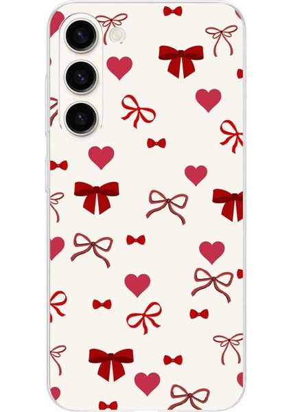 Samsung Galaxy S24 Plus Uyumlu Bordo Kalp ve Fiyonklar Baskılı Silikon Kılıf