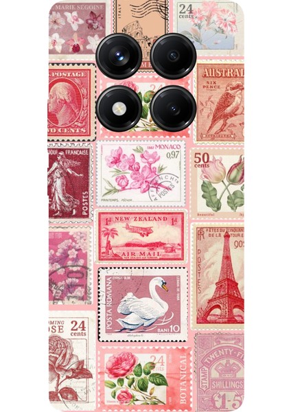 Redmi Note 14 Pro 5g Uyumlu Pembe Posta Pulları Baskılı Silikon Kılıf