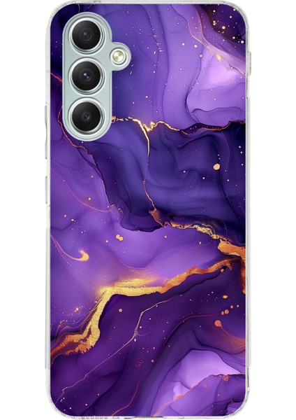 Samsung Galaxy A34 Uyumlu Ametist Taşı Mor Mermer Baskılı Silikon Kılıf