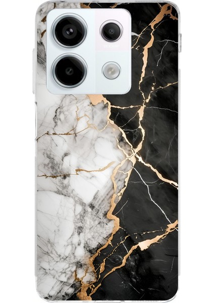 Redmi Note 13 Pro 5g Uyumlu Siyah Beyaz Mermer Baskılı Silikon Kılıf