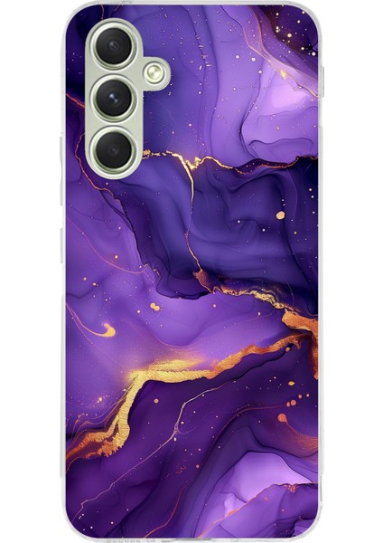 Samsung Galaxy A15 Uyumlu Ametist Taşı Mor Mermer Baskılı Silikon Kılıf