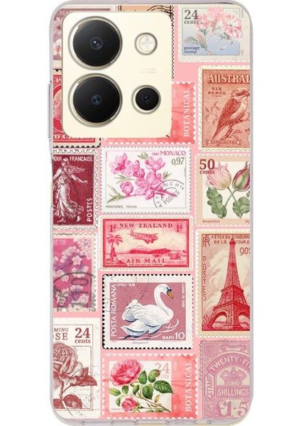 Vivo Y36 Uyumlu Pembe Posta Pulları Baskılı Silikon Kılıf