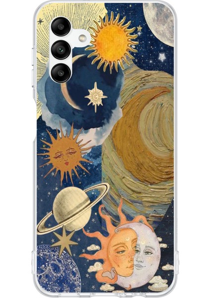 Samsung Galaxy A04S Uyumlu Güneş ve Ay Evren Tasarımlı Baskılı Silikon Kılıf