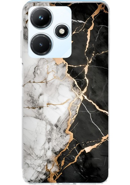 Infinix Hot 30I Uyumlu Siyah Beyaz Mermer Baskılı Silikon Kılıf