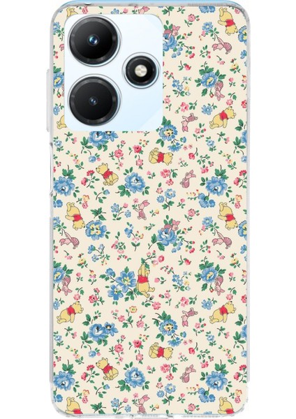 Infinix Hot 30I Uyumlu Ayı Winnie Pooh ve Çiçekler Baskılı Silikon Kılıf