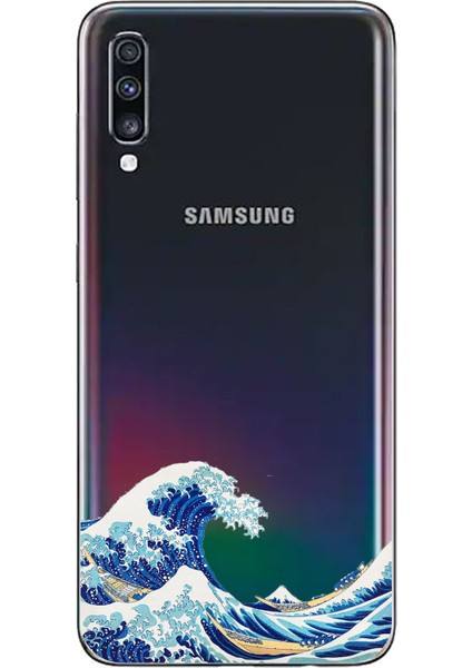 Samsung Galaxy A70 Uyumlu Kanagawa Oki Nami Ura Dalgası Tasarımlı Baskılı Silikon Kılıf
