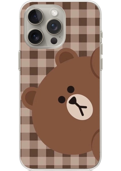 iPhone 15 Pro Max Uyumlu Kahverengi Ayı Yan Tasarımlı Baskılı Silikon Kılıf