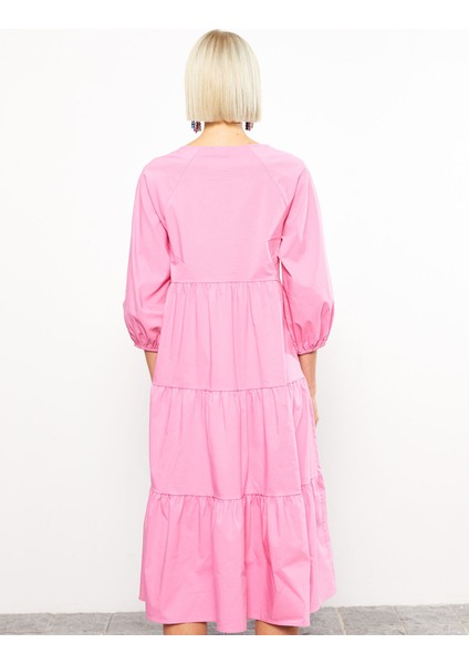 Yeni Sezon V Yaka Düz Poplin Elbise indirimleri