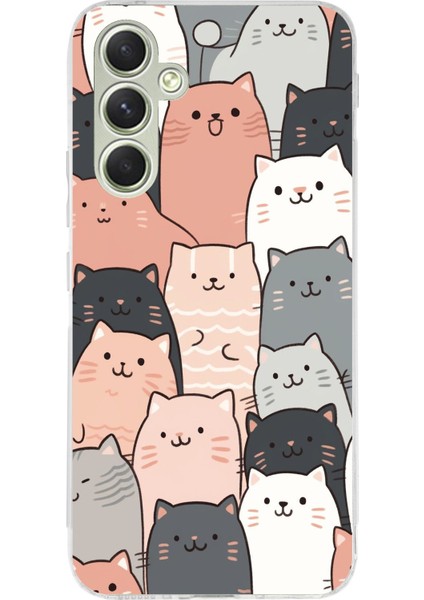 Samsung Galaxy A15 Uyumlu Pufi Kedicikler Tasarımlı Baskılı Silikon Kılıf