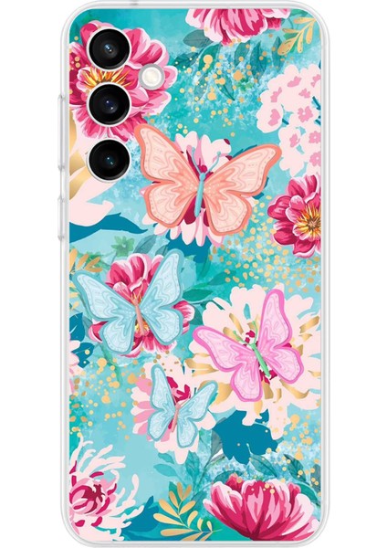 Samsung Galaxy S23 Fe Uyumlu Kelebekler ve Çiçekler Baskılı Silikon Kılıf
