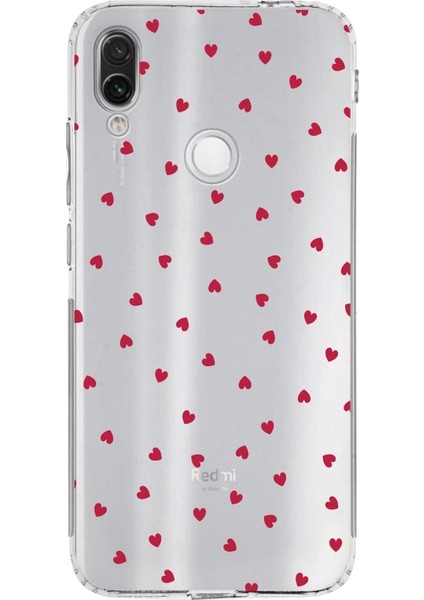 Redmi Note 7 Uyumlu Kırmızı Kalpler Tasarımlı Baskılı Silikon Kılıf