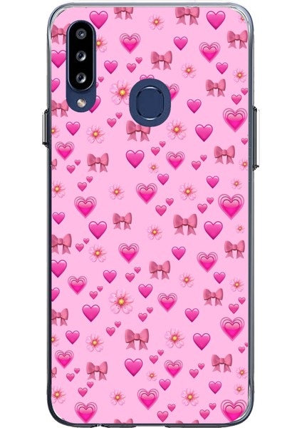 Samsung Galaxy A20S Uyumlu Pembe Minik Kalpler Baskılı Silikon Kılıf