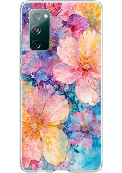 Samsung Galaxy S20 Fe Uyumlu Renkli Çiçekler Sulu Boya Baskılı Silikon Kılıf