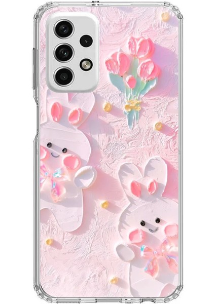 Samsung Galaxy A73 Uyumlu Sevimli Tavşanlar Baskılı Silikon Kılıf