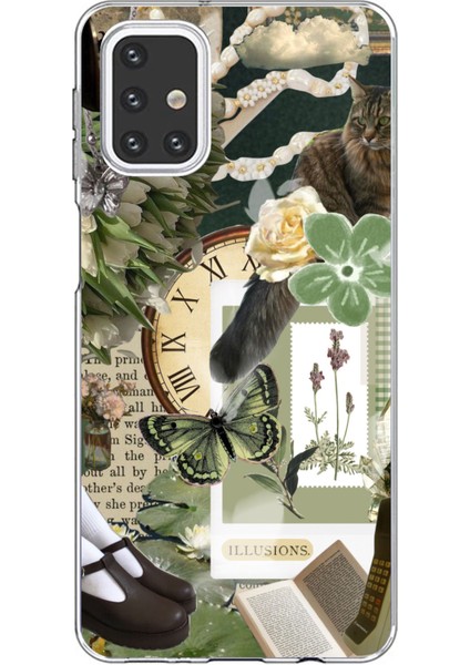 Samsung Galaxy M31S Uyumlu Yeşil Estetik Pano Kolaj Baskılı Silikon Kılıf