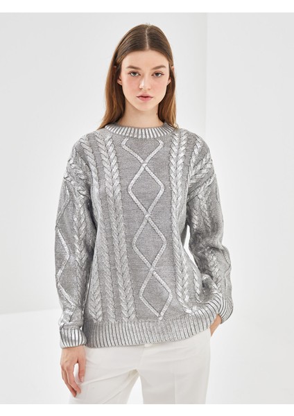 Yeni Sezon Bisiklet Yaka Parlak Görünümlü Kadın Triko Tunik