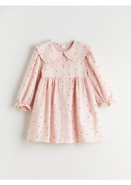Yeni Sezon Bebe Yaka Puantiyeli Kız Çocuk Elbise