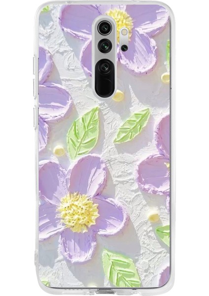 Redmi Note 8 Pro Uyumlu Mor Papatyalar Sulu Boya Baskılı Silikon Kılıf