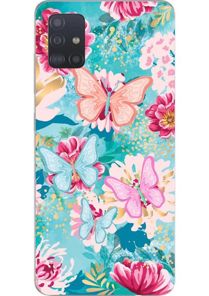 Samsung Galaxy A51 Uyumlu Kelebekler ve Çiçekler Baskılı Silikon Kılıf