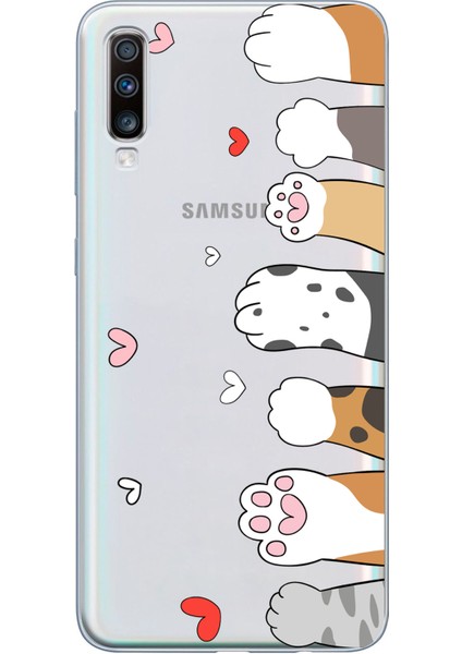 Samsung Galaxy A30S - A50 Uyumlu Sevimli Kedi Patiler Tasarımlı Baskılı Silikon Kılıf