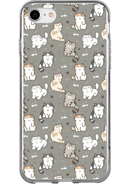 iPhone 6 - 6s Uyumlu Minik Sevimli Kediler Baskılı Silikon Kılıf