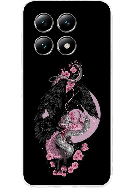 Xiaomi Mi 14T Pro Uyumlu Pembe Siyah Yılan Baskılı Silikon Kılıf