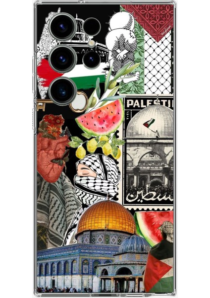 Samsung Galaxy S24 Ultra Uyumlu Filistin Özgürlük Kolajı Baskılı Silikon Kılıf