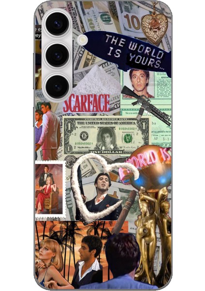 Galaxy S24 Fe Uyumlu Scarface Kolaj Tasarımlı Baskılı Silikon Kılıf