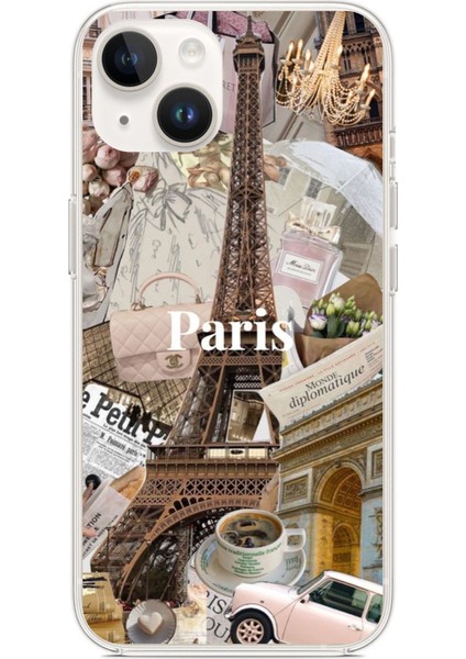 iPhone 13 - 14 Uyumlu Paris Kolaj Baskılı Silikon Kılıf