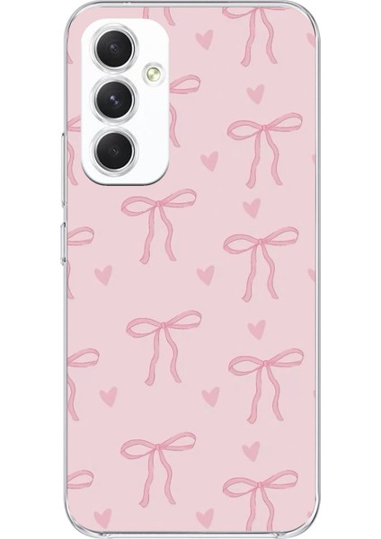 Samsung Galaxy A54 Uyumlu Pembe Kalpli Fiyonklar Baskılı Silikon Kılıf