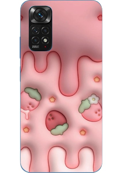 Redmi Note 11 - 11S Uyumlu Çilekli Pasta Baskılı Silikon Kılıf