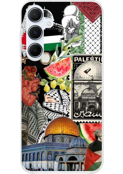 Samsung Galaxy A35 Uyumlu Filistin Özgürlük Kolajı Baskılı Silikon Kılıf