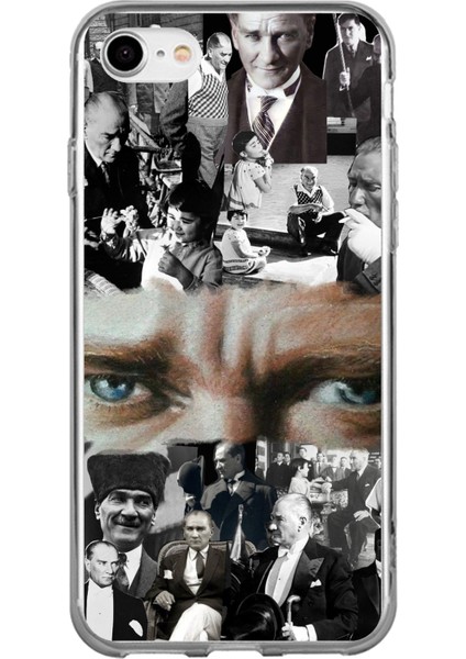 iPhone 6 - 6s Uyumlu Atatürk Renkli Kolaj Gözler Baskılı Silikon Kılıf