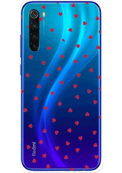 Redmi Note 8 Uyumlu Kırmızı Kalpler Tasarımlı Baskılı Silikon Kılıf