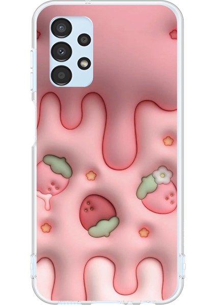 Samsung Galaxy A13 Uyumlu Çilekli Pasta Baskılı Silikon Kılıf