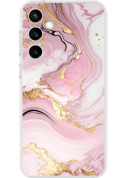 Samsung Galaxy S23 Fe Uyumlu Pembe Mermer Baskılı Silikon Kılıf