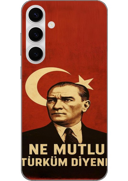 Galaxy S24 Fe Uyumlu Ne Mutlu Türkiye Bayrak Atatürk Baskılı Silikon Kılıf