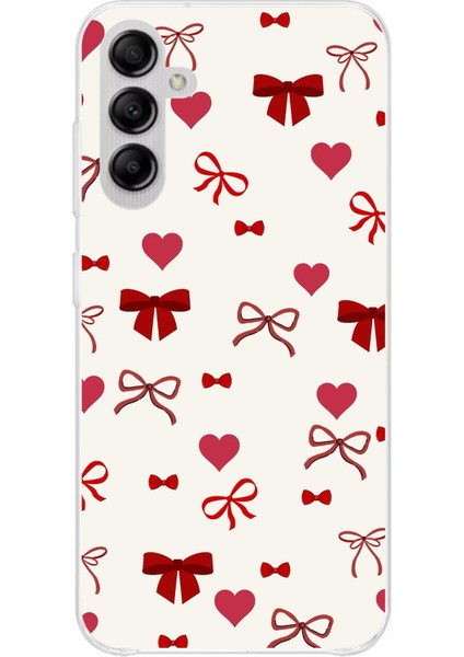 Samsung Galaxy A14 Uyumlu Bordo Kalp ve Fiyonklar Baskılı Silikon Kılıf
