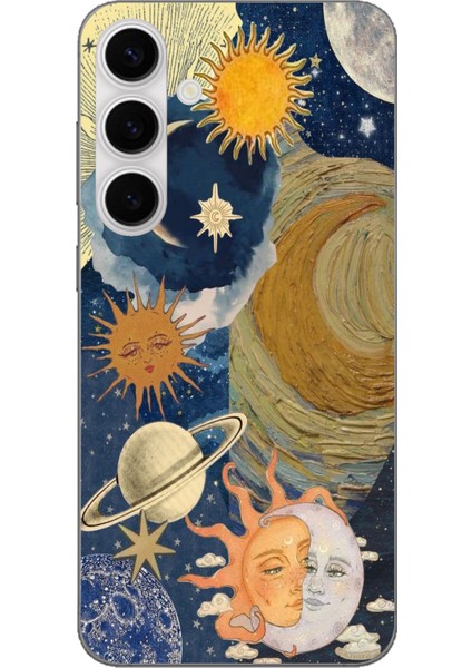 Galaxy S24 Fe Uyumlu Güneş ve Ay Evren Tasarımlı Baskılı Silikon Kılıf