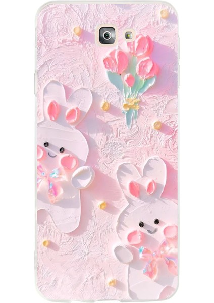 Samsung Galaxy J7 Prime Uyumlu Sevimli Tavşanlar Baskılı Silikon Kılıf