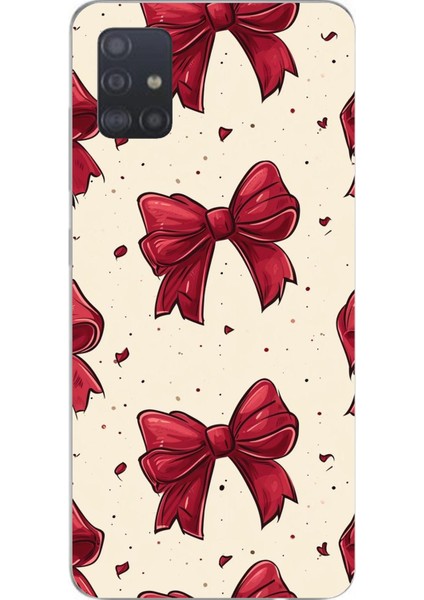 Samsung Galaxy A51 Uyumlu Büyük Kırmızı Fiyonklar Baskılı Silikon Kılıf