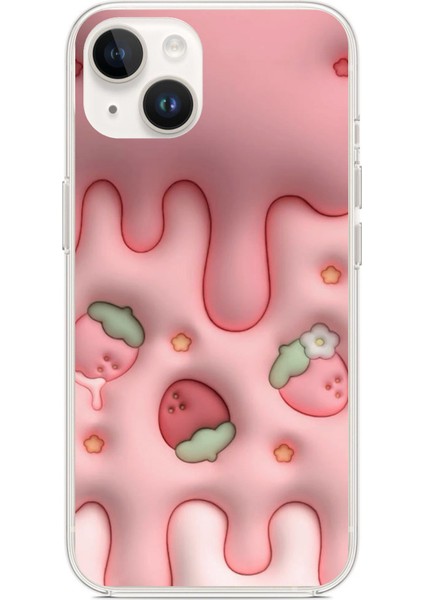 iPhone 13 - 14 Uyumlu Çilekli Pasta Baskılı Silikon Kılıf