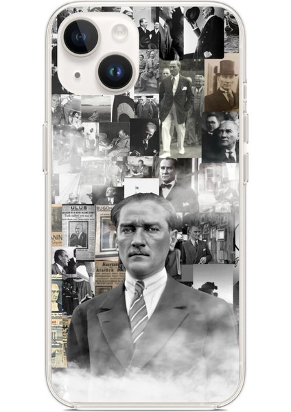 iPhone 13 - 14 Uyumlu Mustafa Kemal Atatürk Kolaj Baskılı Silikon Kılıf