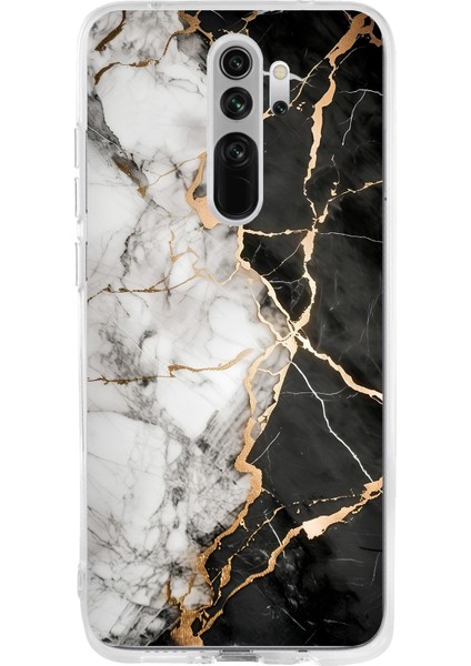 Redmi Note 8 Pro Uyumlu Siyah Beyaz Mermer Baskılı Silikon Kılıf