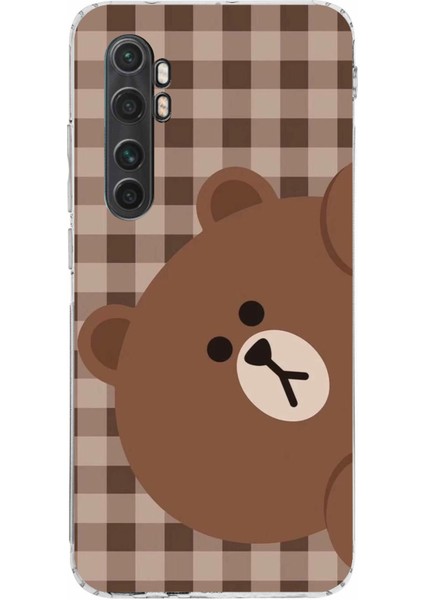 Mi Note 10 Lite Uyumlu Kahverengi Ayı Yan Tasarımlı Baskılı Silikon Kılıf