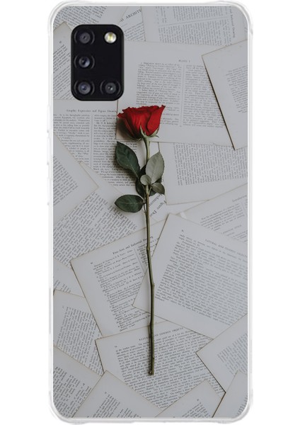 Samsung Galaxy A31 Uyumlu Kırmızı Gül Baskılı Silikon Kılıf