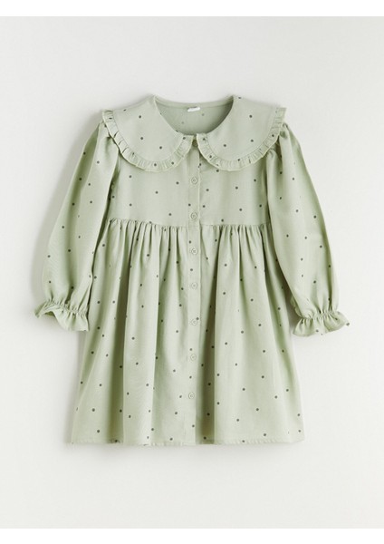 Yeni Sezon Bebe Yaka Puantiyeli Kız Çocuk Elbise