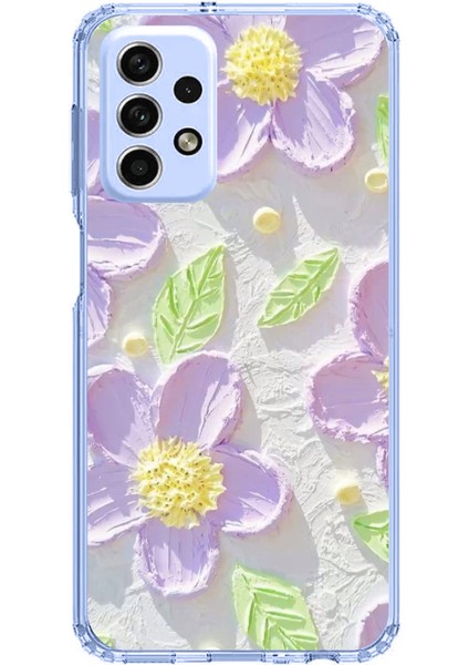 Samsung Galaxy A33 Uyumlu Mor Papatyalar Sulu Boya Baskılı Silikon Kılıf