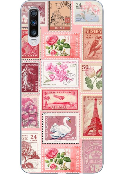 Samsung Galaxy A30S - A50 Uyumlu Pembe Posta Pulları Baskılı Silikon Kılıf